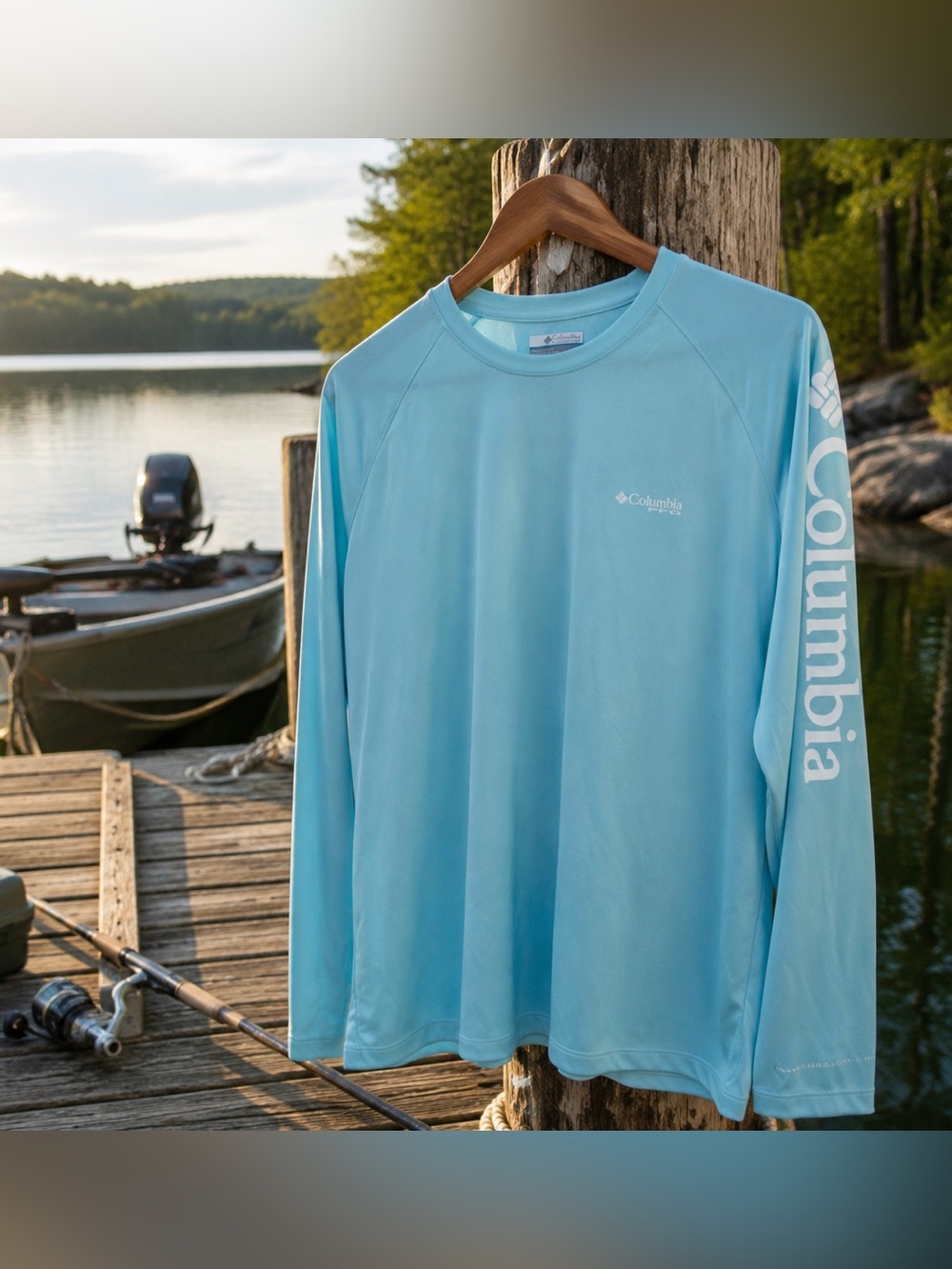 Columbia PFG Terminal Tackle Omni-Shade UPF 50 Shirt L Aqua Fishing Tee
